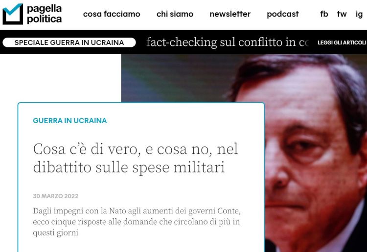 Home page del sito di fact checking Pagella politica (screenshot Notizie.com)