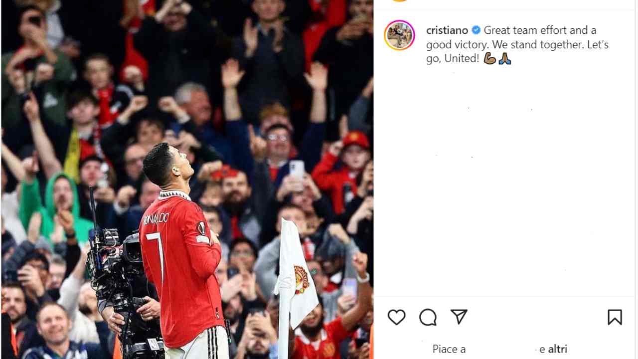 Cristiano Ronaldo. il suo post su Instagram 