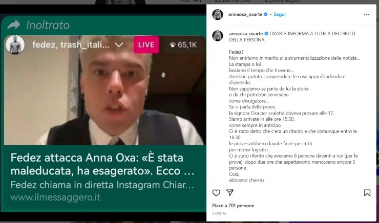 Anna Oxa risponde a Fedez