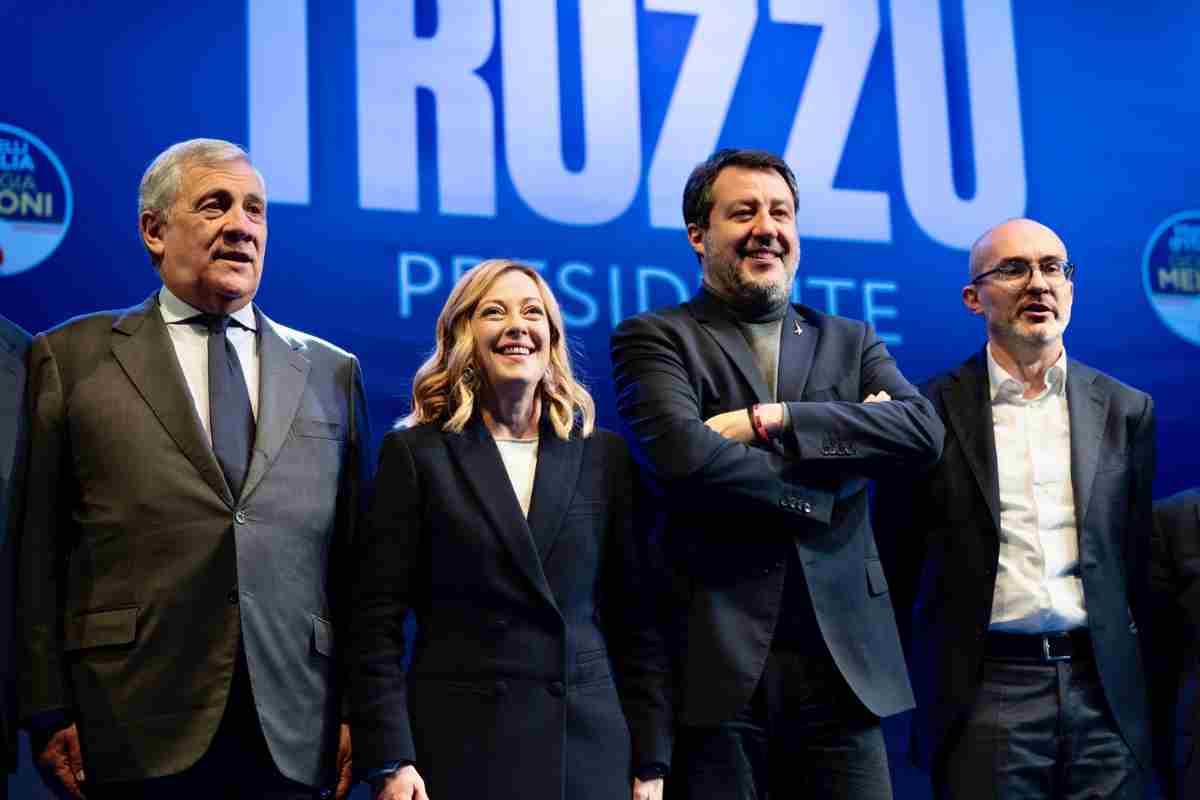 Antonio Tajani, Giorgia Meloni, Matteo Salvini, Paolo Truzzu 