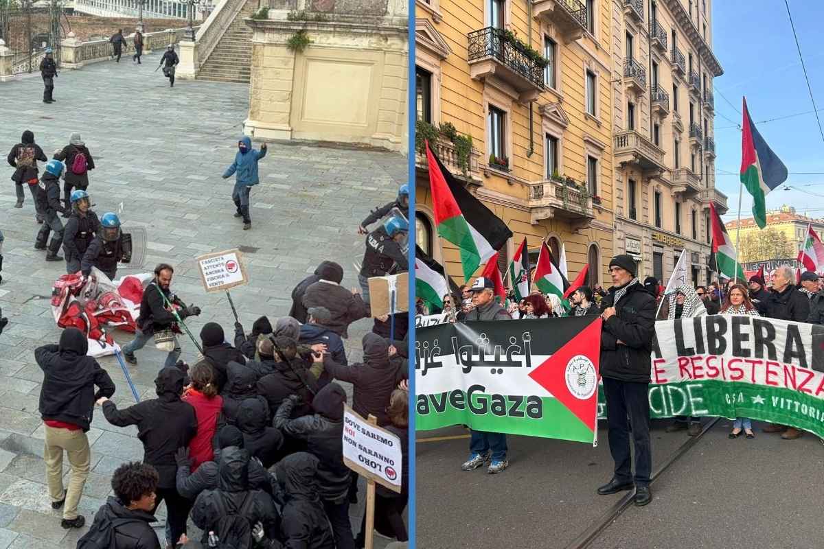 Scontri tra polizia e manifestanti a Bologna e manifestazione pro-Palestina a Milano