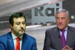 Logo Rai in combo con Matteo Salvini e Antonio Tajani