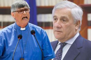 tajani e patriciello in due immagini sovrapposte