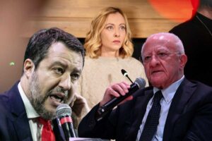 Una combo con Matteo Salvini, Giorgia Meloni e Vincenzo De Luca