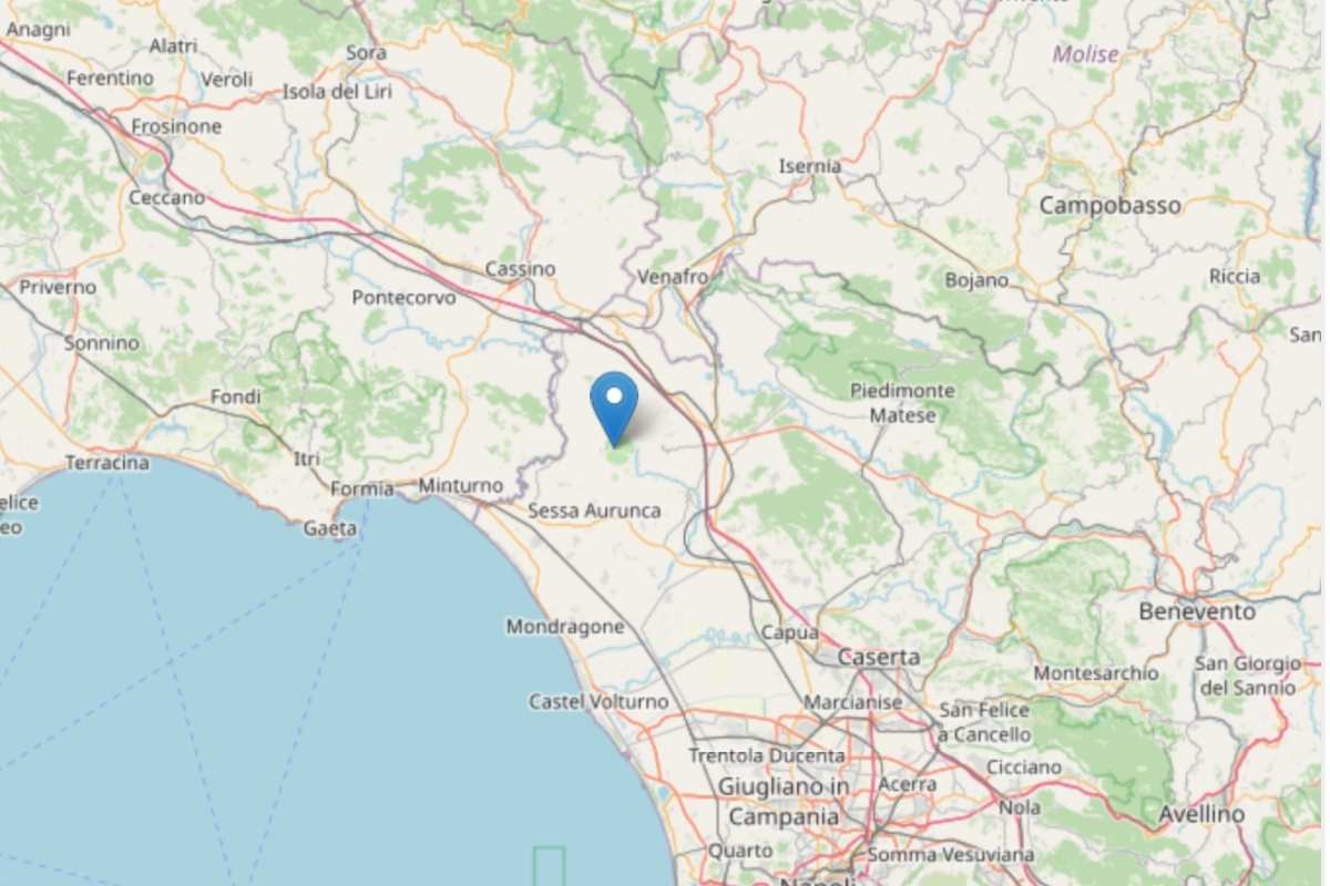 Mappa con l'epicentro del terremoto nel Casertano, avvertito il 9 dicembre del 2024