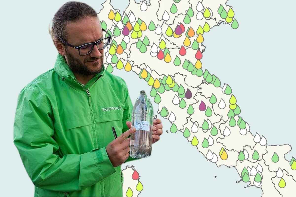 Giuseppe Ungherese di Greenpeace durante la campagna Acqua senza veleni