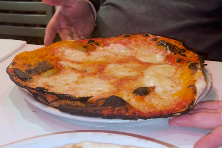 pizza romana con pomodoro e mozzarella servita in un piatto