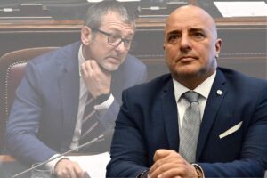 Sullo sfondo Andrea Delmastro e in primo piano il senatore di FdI Giovanni Berrino